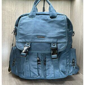 Barcelona 21-K Backpack Shoulder Bag Womens Faux Leather 6-Pocket Rainproof Blue